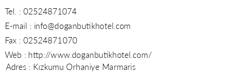 Doan Butik Hotel telefon numaralar, faks, e-mail, posta adresi ve iletiim bilgileri